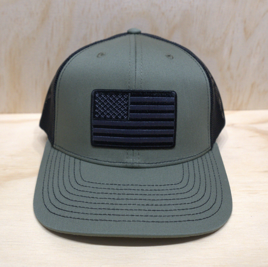 Black White American Flag Trucker Hat Green & Black