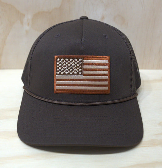 Brown American Flag Trucker Hat DP Rope