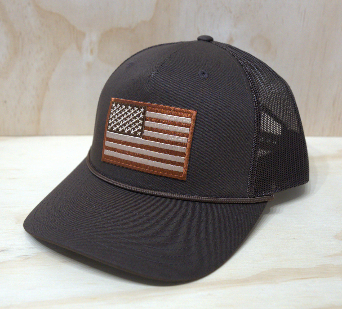 Brown American Flag Trucker Hat DP Rope