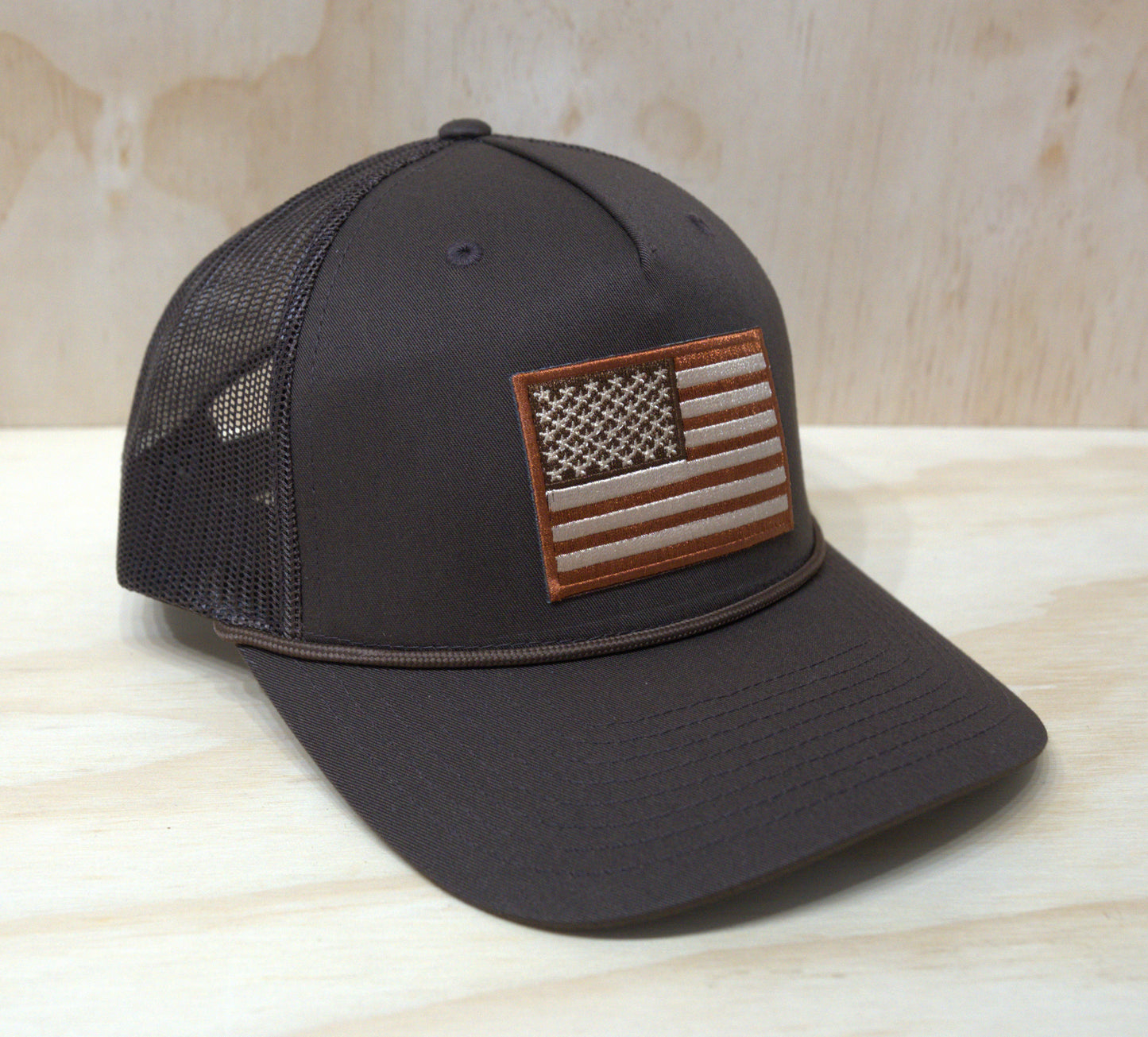 Brown American Flag Trucker Hat DP Rope