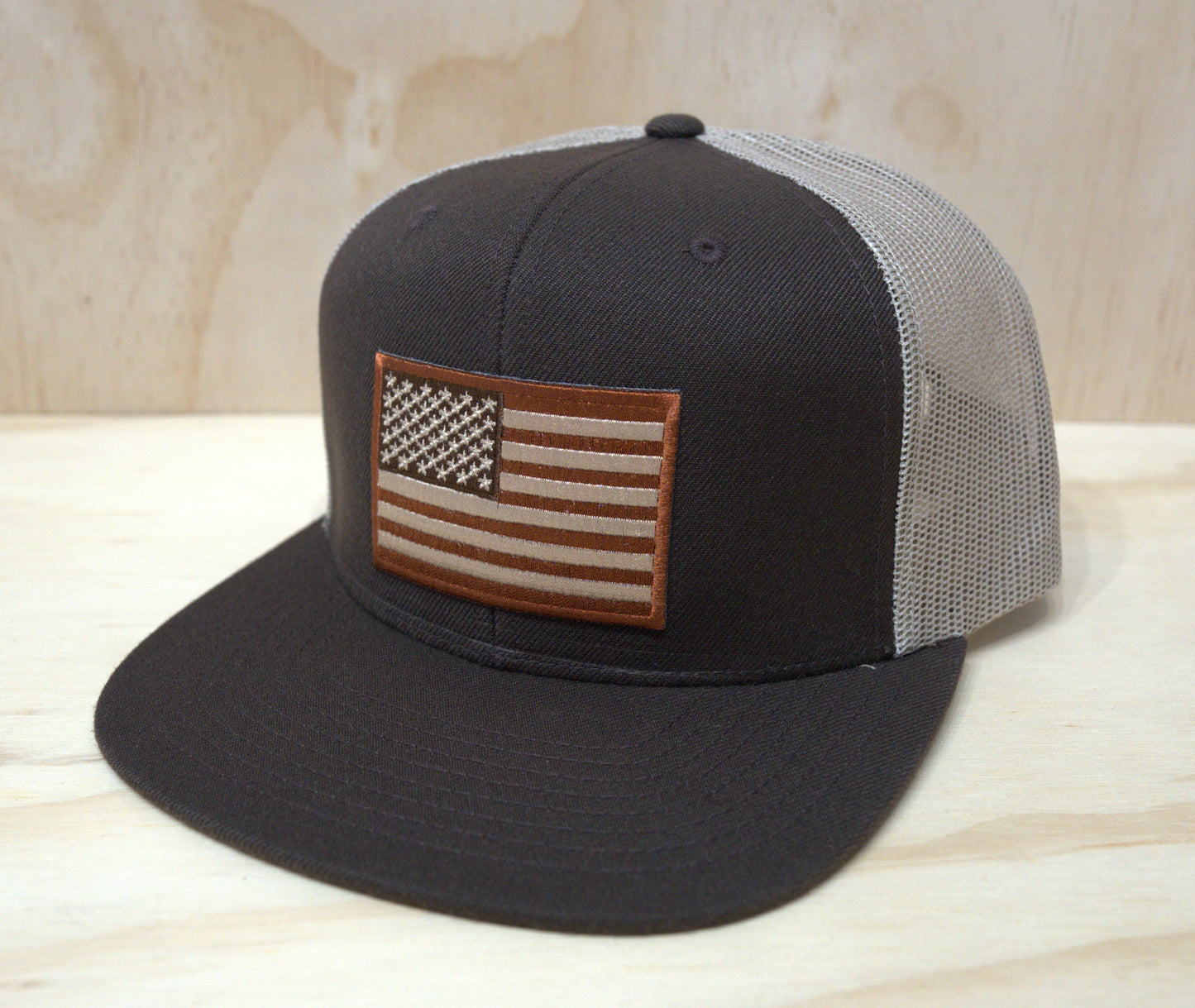 Brown American Flag Trucker Hat DP Flatbill