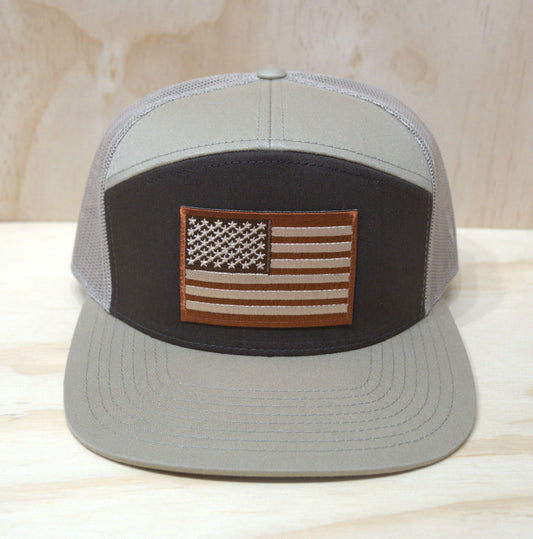 Brown on Beige American Flag Trucker Hat DP Flatbill