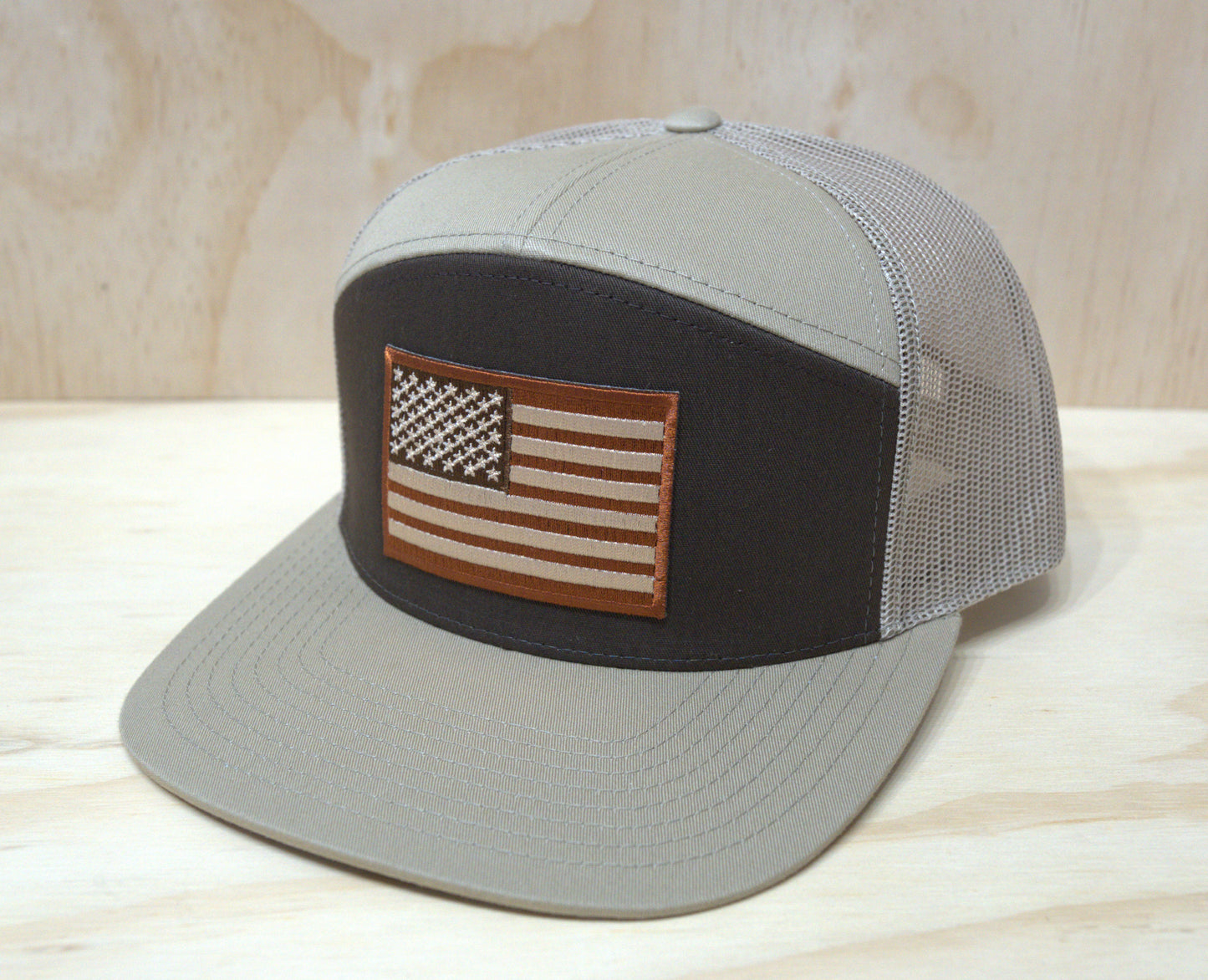 Brown on Beige American Flag Trucker Hat DP Flatbill