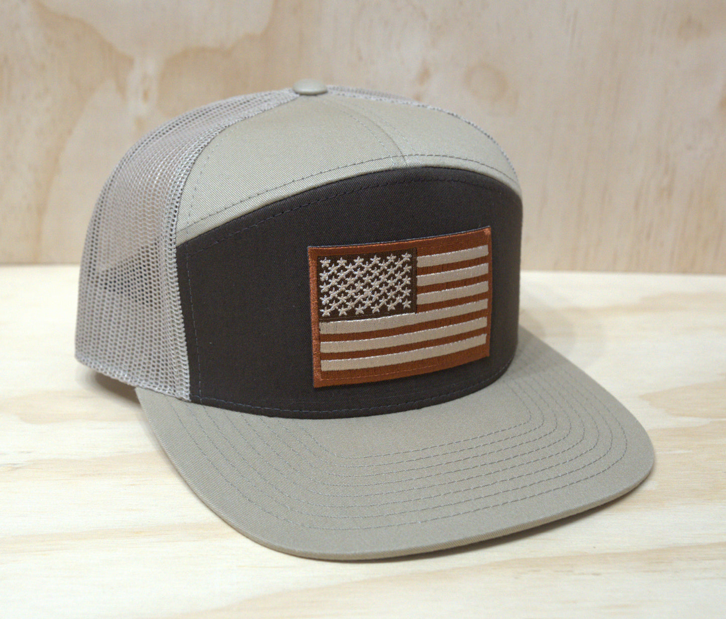 Brown on Beige American Flag Trucker Hat DP Flatbill