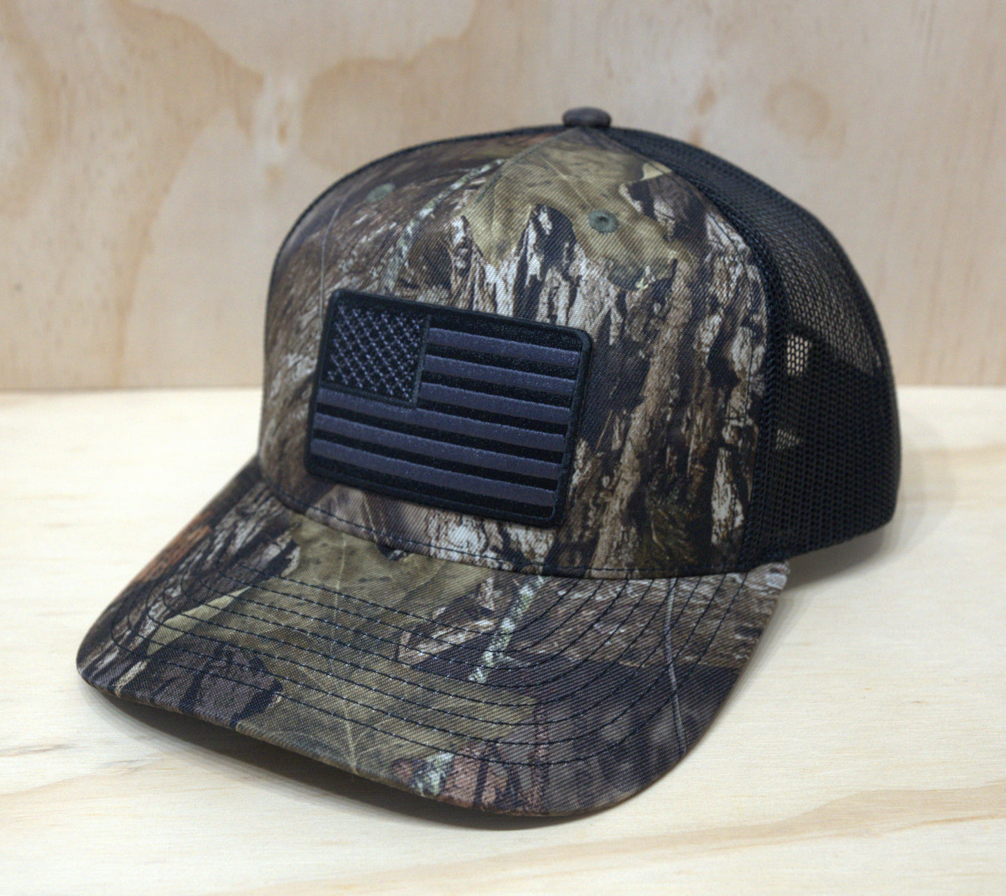 Camo Black White American Flag Trucker Hat