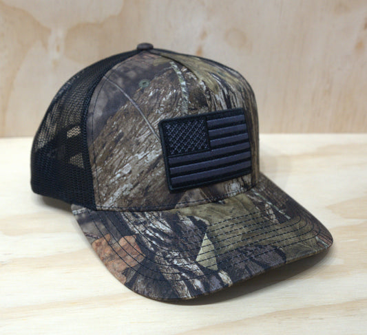 Camo Black White American Flag Trucker Hat