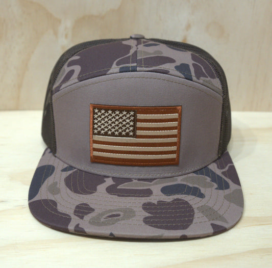 Camo Brown American Flag Trucker Hat DP Boxy Flatbill