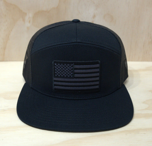 Black White American Flag Trucker Hat Boxy Flatbill
