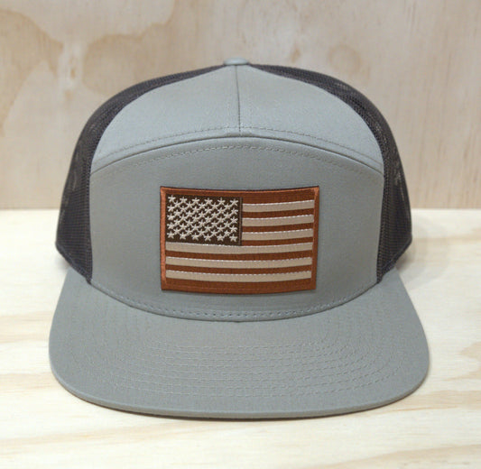 Beige on Coffee American Flag Trucker Hat DP Boxy Flatbill