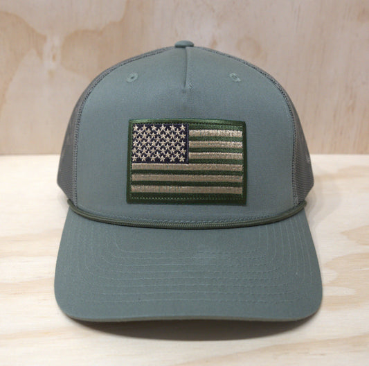 Green American Flag Trucker Hat Green Rope