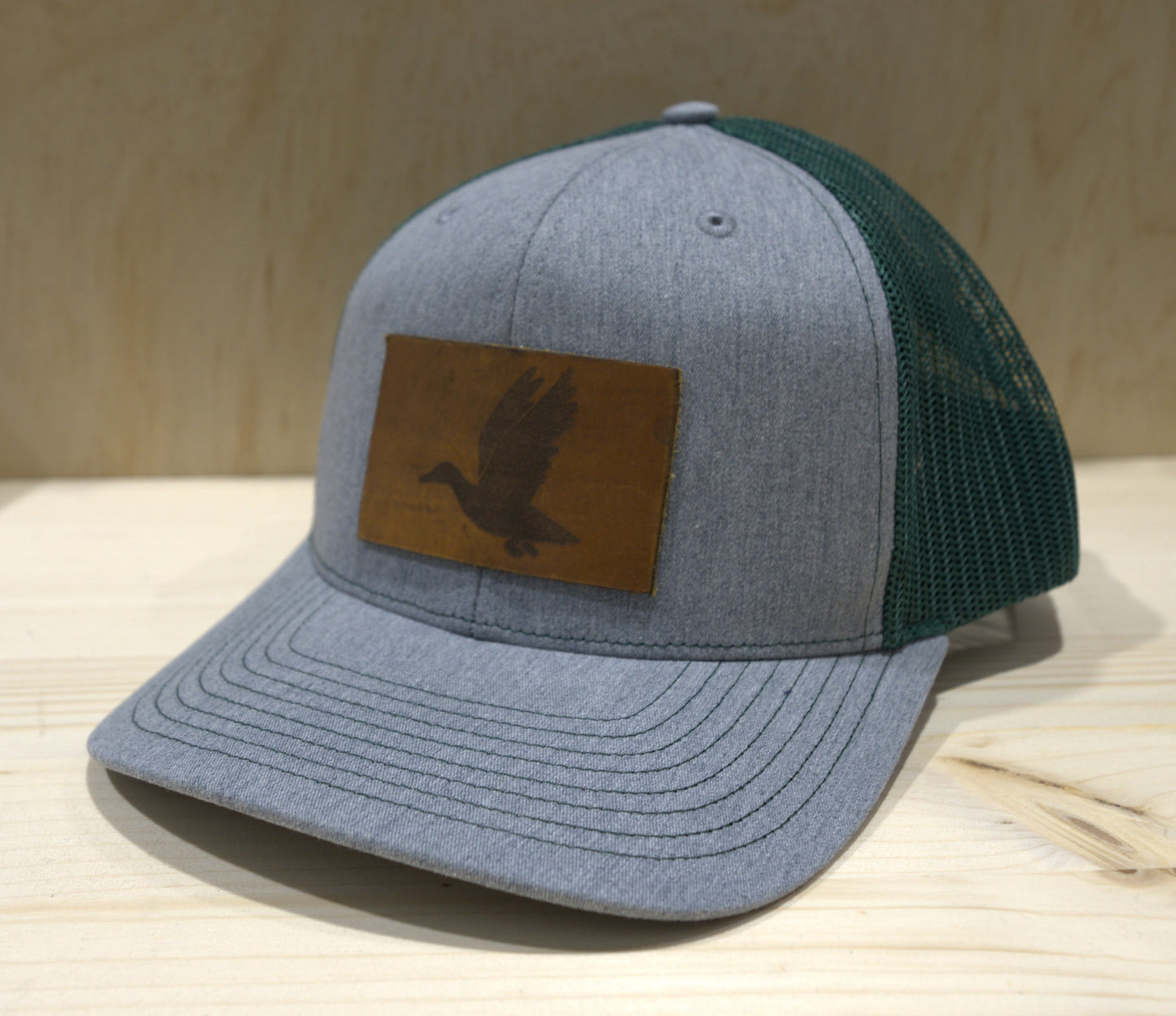 Mallard Landing 2 Trucker Hat Heather Grey on Green