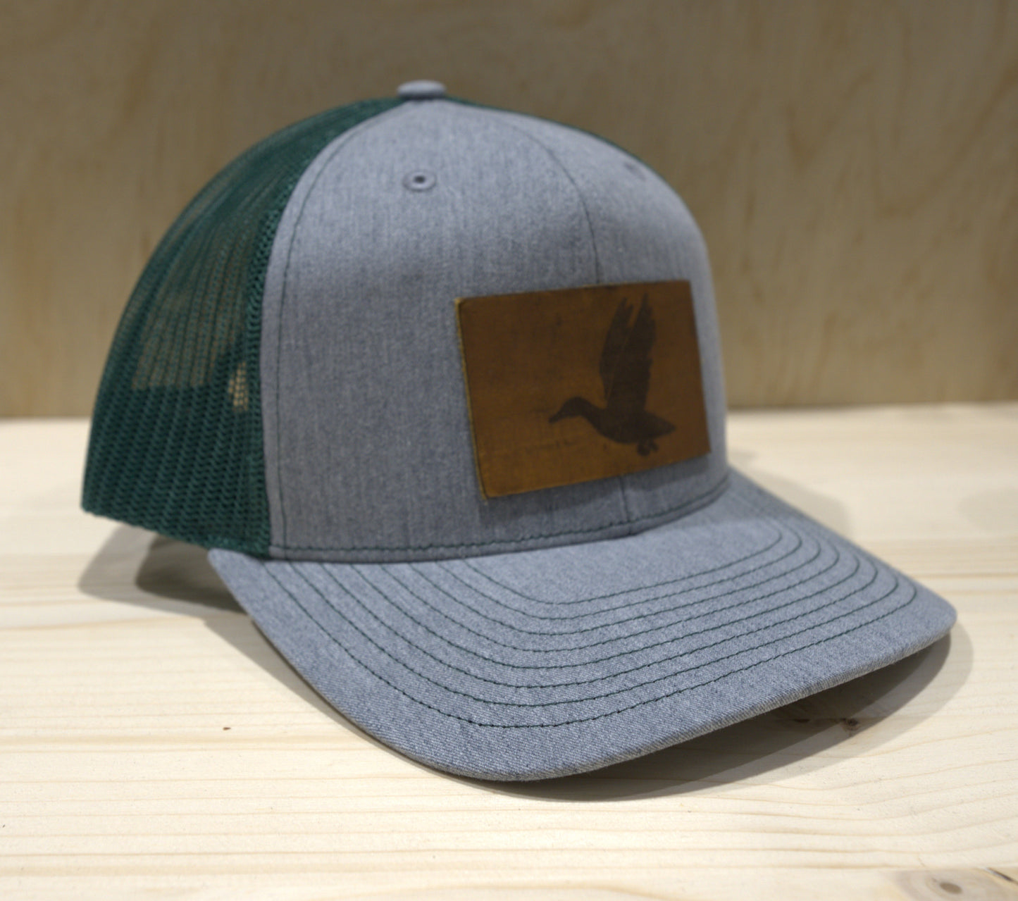 Mallard Landing 2 Trucker Hat Heather Grey on Green