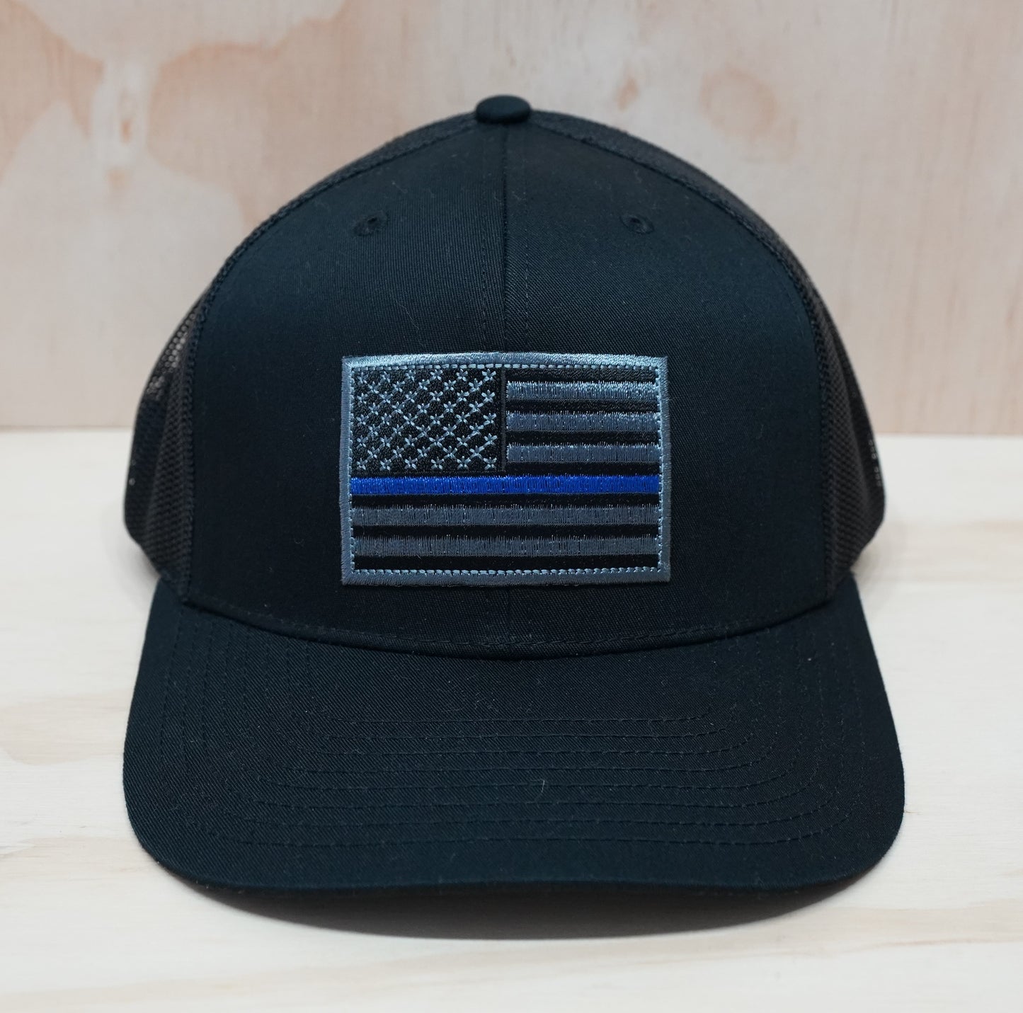 police blue stripe trucker hat